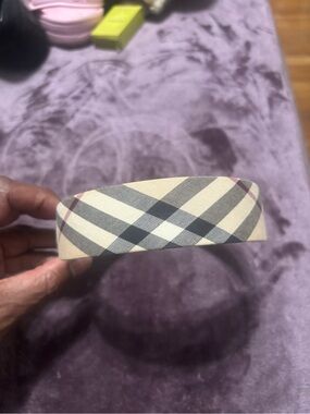Burberry Beige Plaid Headband with Black and Red Accents